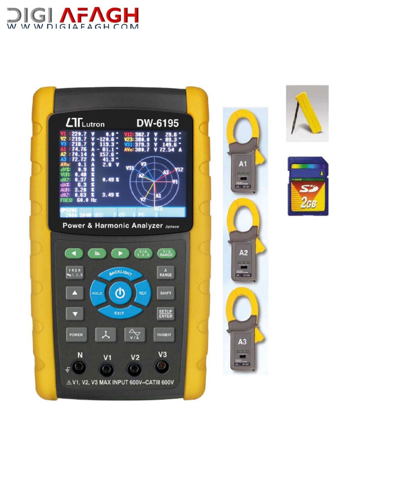 پاور آنالایزر تکفاز و سه فاز هارمونیک با صفحه نمایش رنگی DW-6195