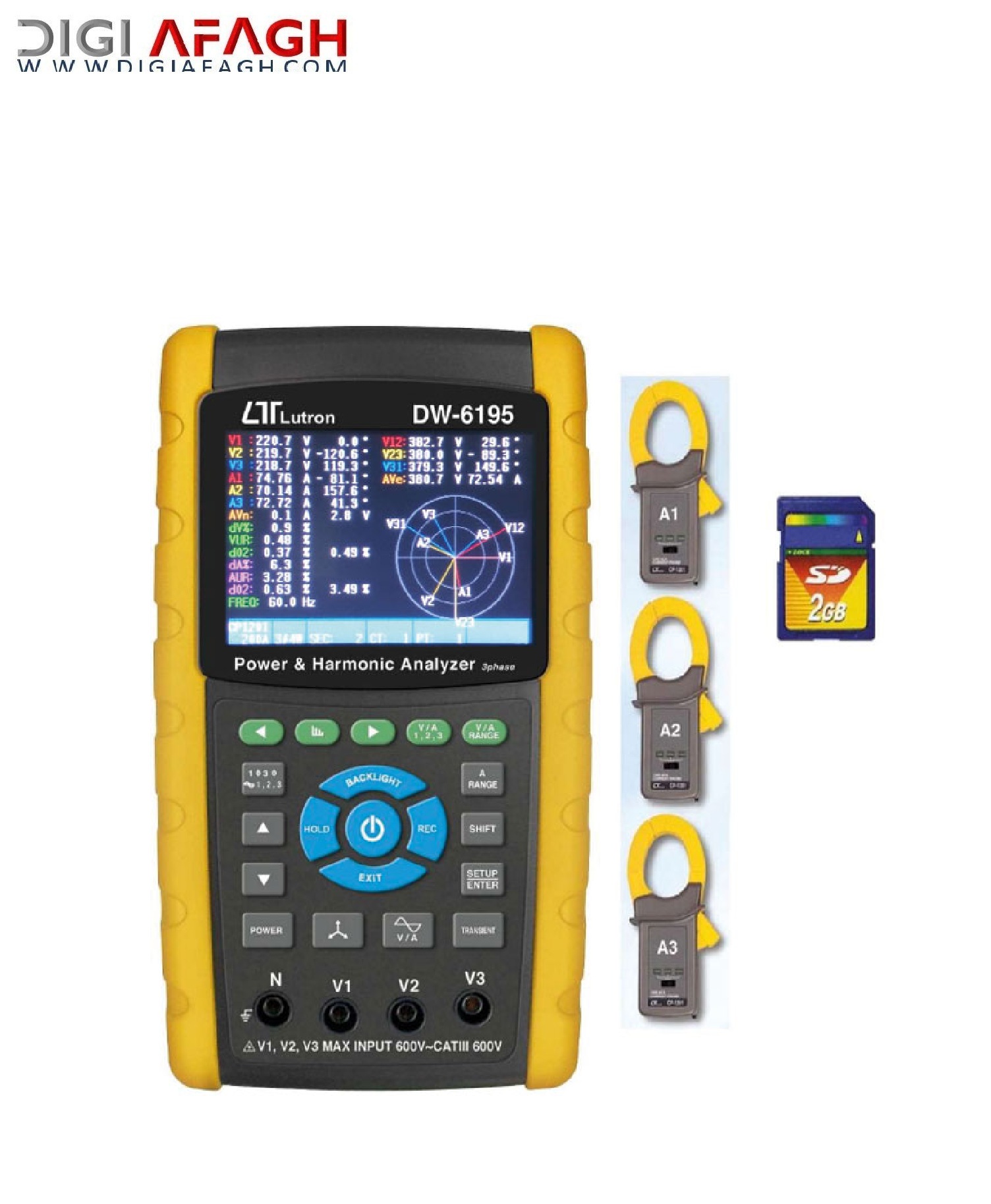 پاور آنالایزر تکفاز و سه فاز هارمونیک با صفحه نمایش رنگی DW-6195
